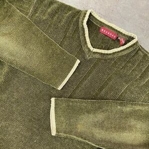 Vintage Nevada Acrylic Chenille Olive Green Ribbed Knit Sweater Men's Size Large